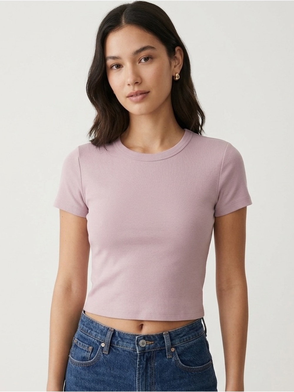 Classic Ribbed Crewneck Tee - Light Mauve